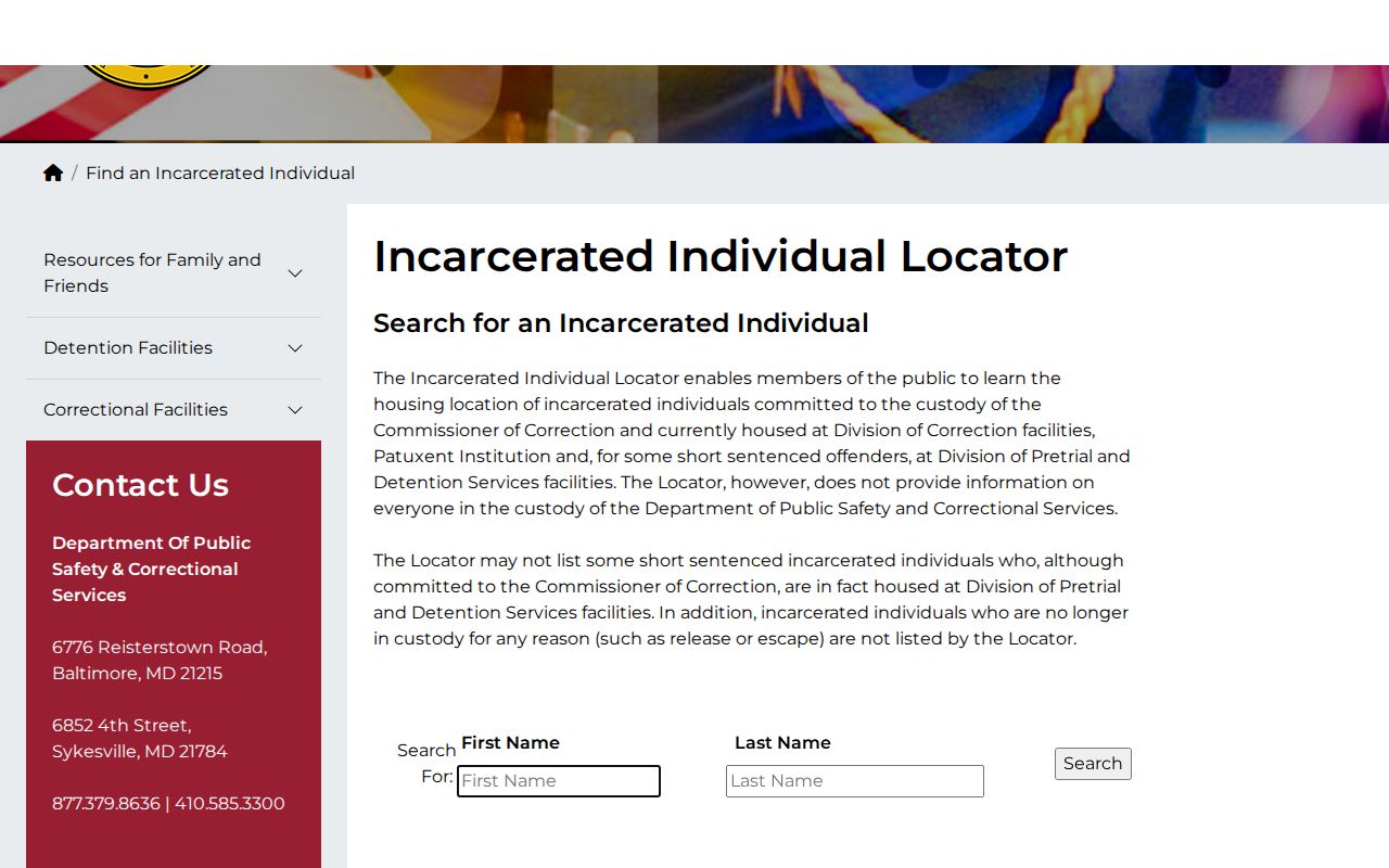 Maryland DPSCS locator for Talbot County state custody records