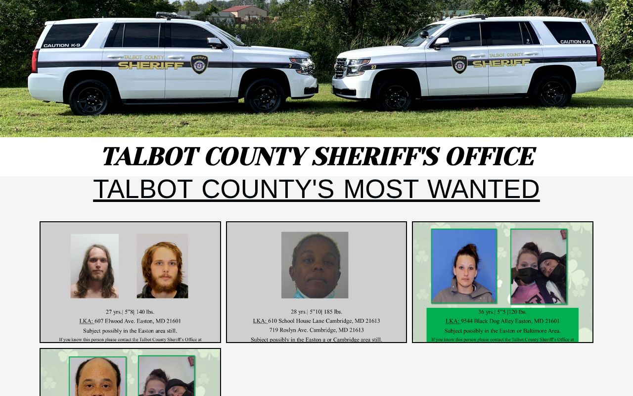 Talbot County Sheriff Most Wanted fugitives page
